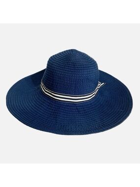 CHAPS  Woven Sun ☀️ Beach 🏖️ Hat with Wide Floppy Brim Ribbon Hat Strap Buckle